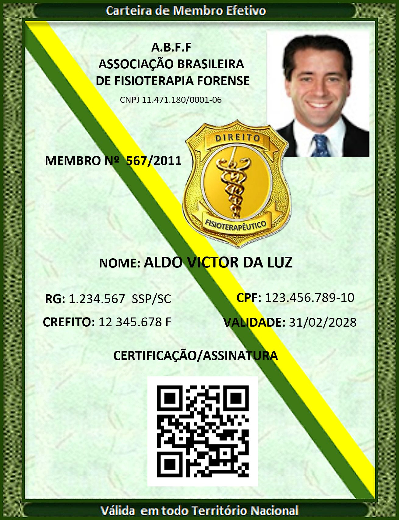 Exemplo da Carteira de Membro Efetivo da ABFF